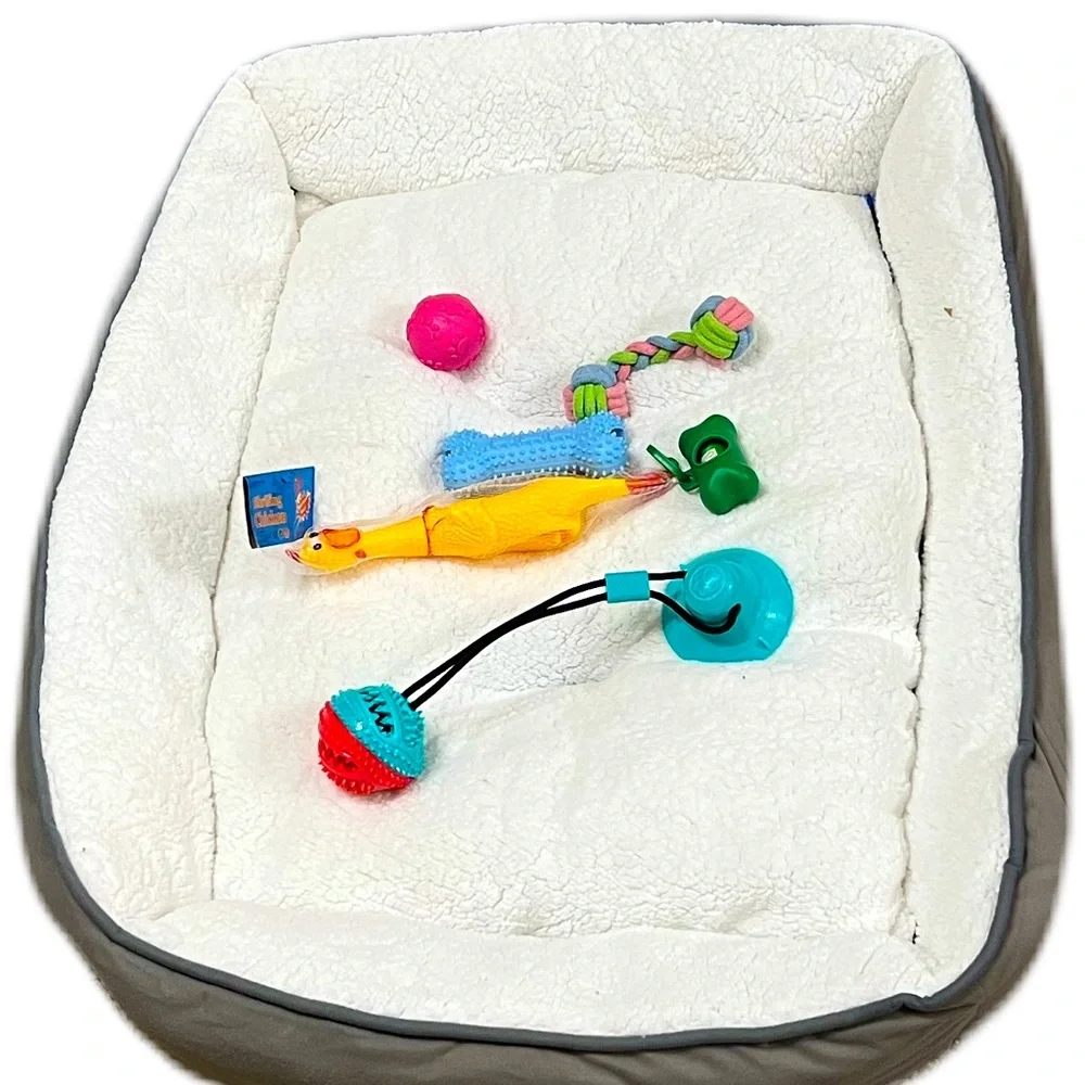 This is a bundle of pet toys with the bed. This is great for medium size dog ,